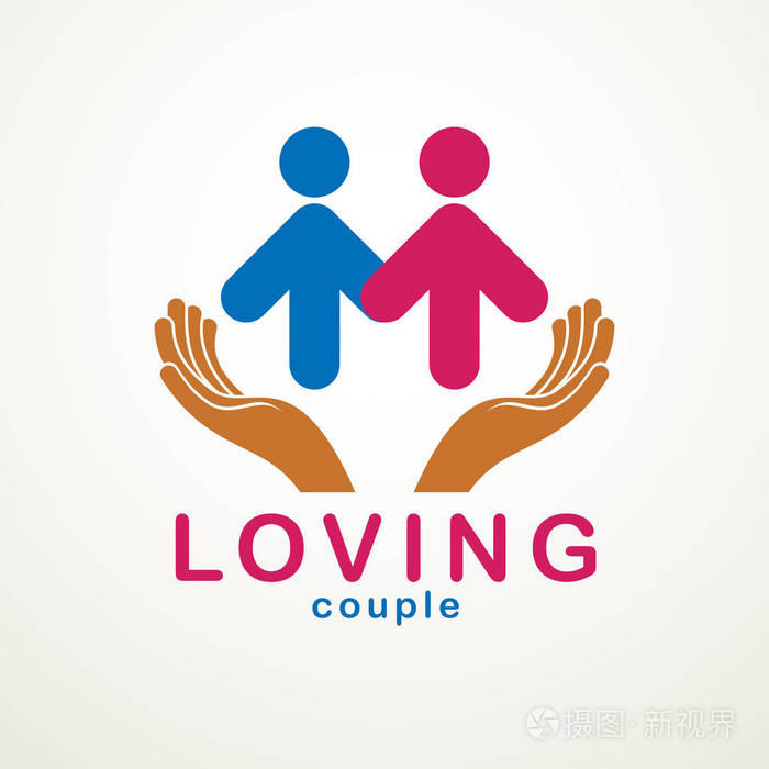 快乐夫妻简单的标志或图标创造与人几何标志