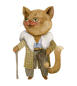 黑手党黑帮老大猫. 卡通犯罪人物. 白色背景上的孤立物体.