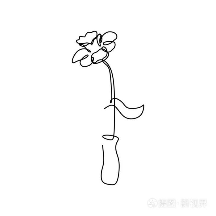插画 花卉矢量插图的连续线条艺术绘制.