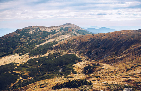 秋天美丽的山景。 Instagram老式电影过滤器