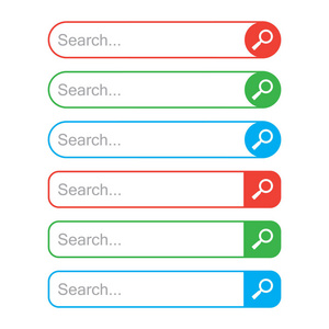 用于互联网搜索的搜索条模板集。 网络搜索字段。 红色绿色和蓝色。 矢量插图