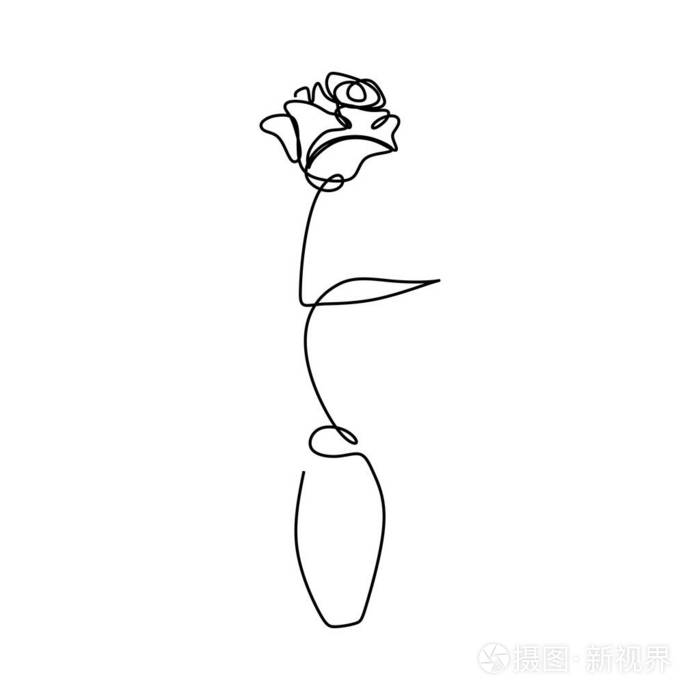 花卉矢量插图的连续线条艺术绘制.