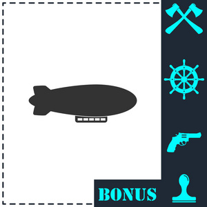 飞艇齐柏林飞艇图标平面。 简单矢量符号和奖金图标
