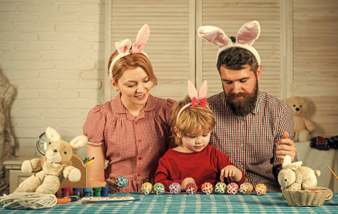 复活节, 母亲, 父亲和孩子在兔子耳朵