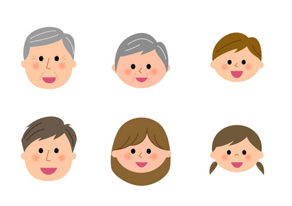 家庭和笑脸笑的家庭的面部插图。