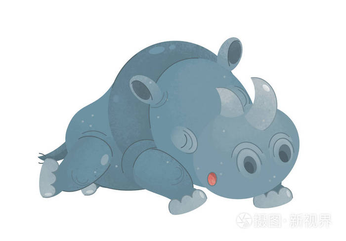 儿童白色背景插图中犀牛动物的卡通场景
