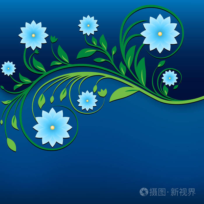 蓝色背景的抽象春季花卉装饰品