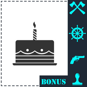 生日蛋糕图标平。 简单矢量符号和奖金图标