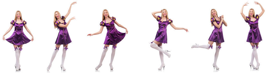 美丽的舞者在紫色礼服