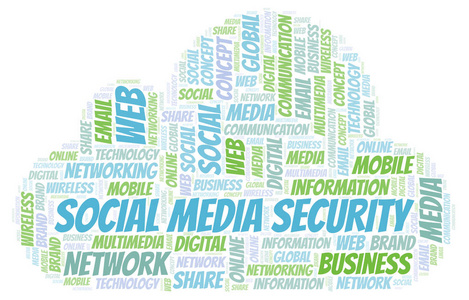 社交媒体安全词云。 文字云只用文字制作。