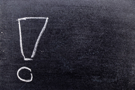 白色粉笔手绘感叹号,黑板背景为空白.照片