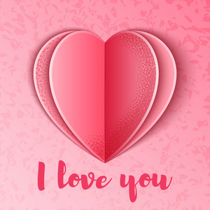 粉红纸剪爱心--现代时尚的传单概念在大理石背景上与我爱你文本, 贺卡