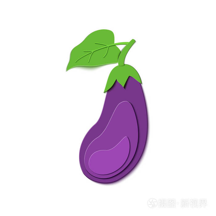 矢量纸工艺设计的形式是成熟的茄子.向量例证.纸贴花艺术风格蔬菜.