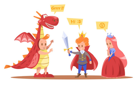 儿童国王和王后角色设计与龙