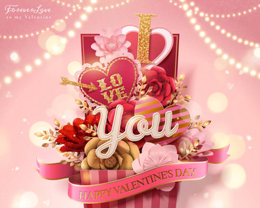 s day gift box full of paper flowers and heart shaped decoration