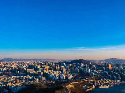 韩国首尔市美丽的建筑与建筑城市景观