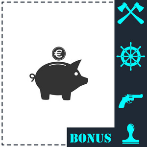 猪钱盒图标平面。简单矢量符号和奖金图标
