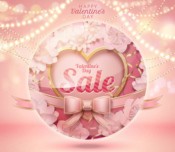 s day sale with heart shaped and pink flowers decorations in 3d 