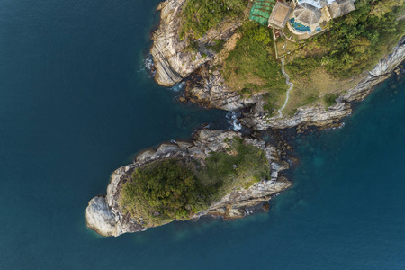 s eye view photo of tropical sea with Beautiful island.