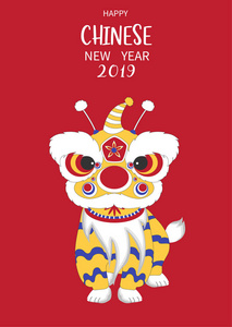 中国舞狮为中国新年2019Craftstelecardspostemplategreet卡动物图片