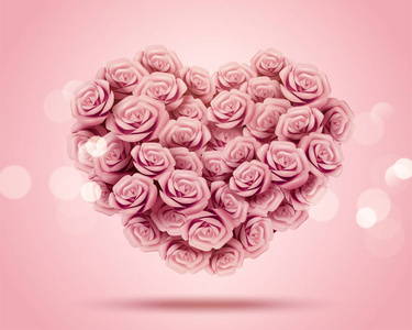 s Day heart shaped paper rose bouquet in 3d illustration