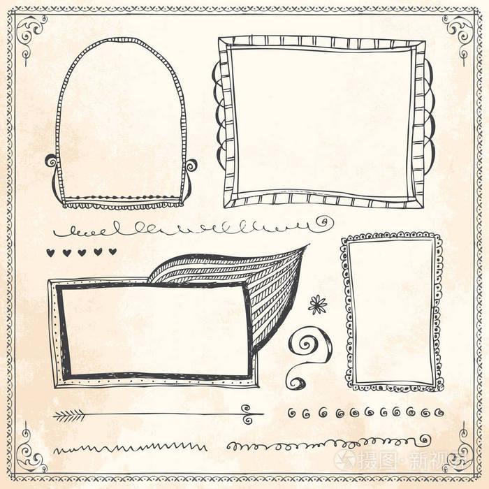 手绘矢量线边框框架元素集