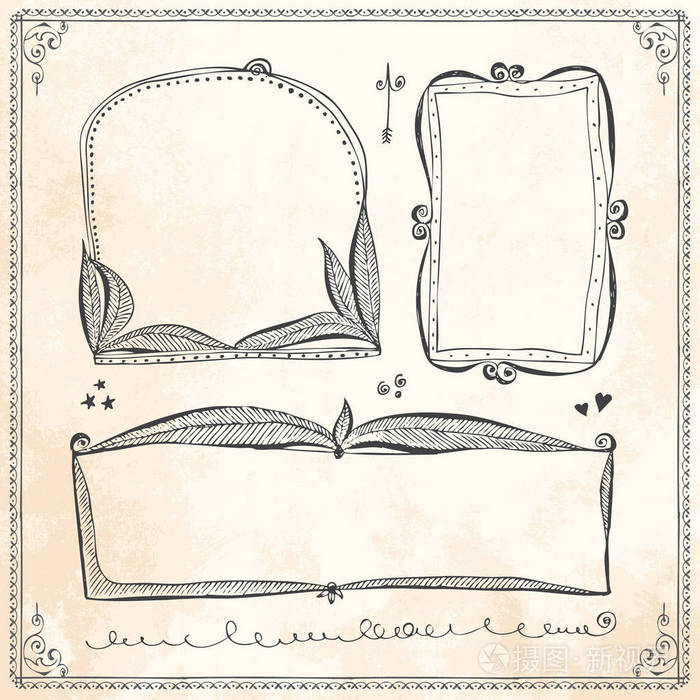 手绘矢量线边框框架元素集