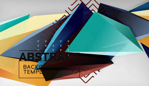 3d 几何三角形形状抽象背景, 灰色背景上的颜色三角形构图, 商业或高科技概念壁纸