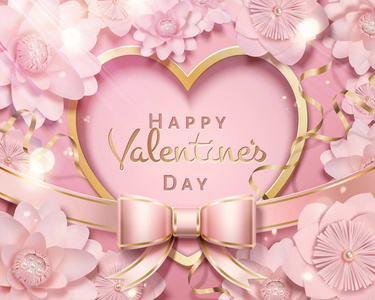 s day heart shaped and pink flowers decorations in 3d illustrati