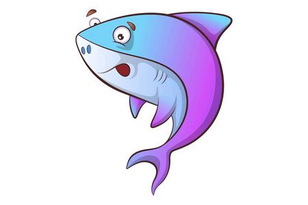 矢量卡通插图可爱鲨鱼震惊。 孤立在白色背景上。
