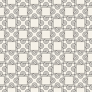 矢量无缝交错圆图案。 简单的抽象格子。 重复几何瓷砖与编织线。