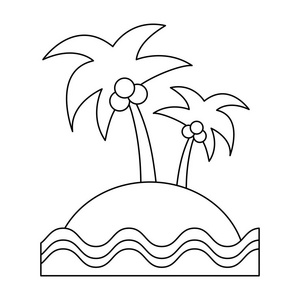 棕榈在海岛动画片黑色和白色