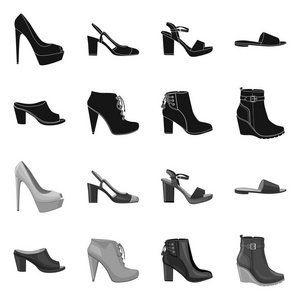 鞋子和妇女标志的被隔绝的对象。网上鞋类和足部股票符号的收集