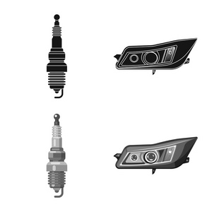 自动和部件图标的孤立对象。股票汽车和汽车矢量图标集
