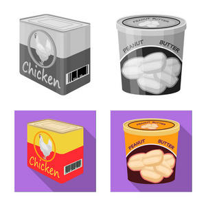 罐头和食物标志的被隔绝的对象。网络中的 can 和包装股票符号的收集