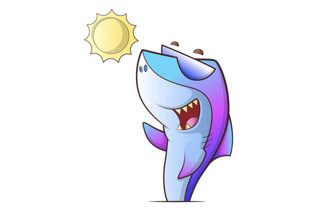 矢量卡通插图可爱鲨鱼戴眼镜。 孤立在白色背景上。