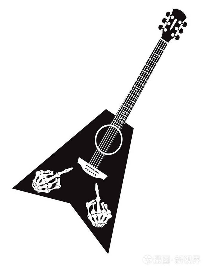 中指上黑白矢量的电动吉他