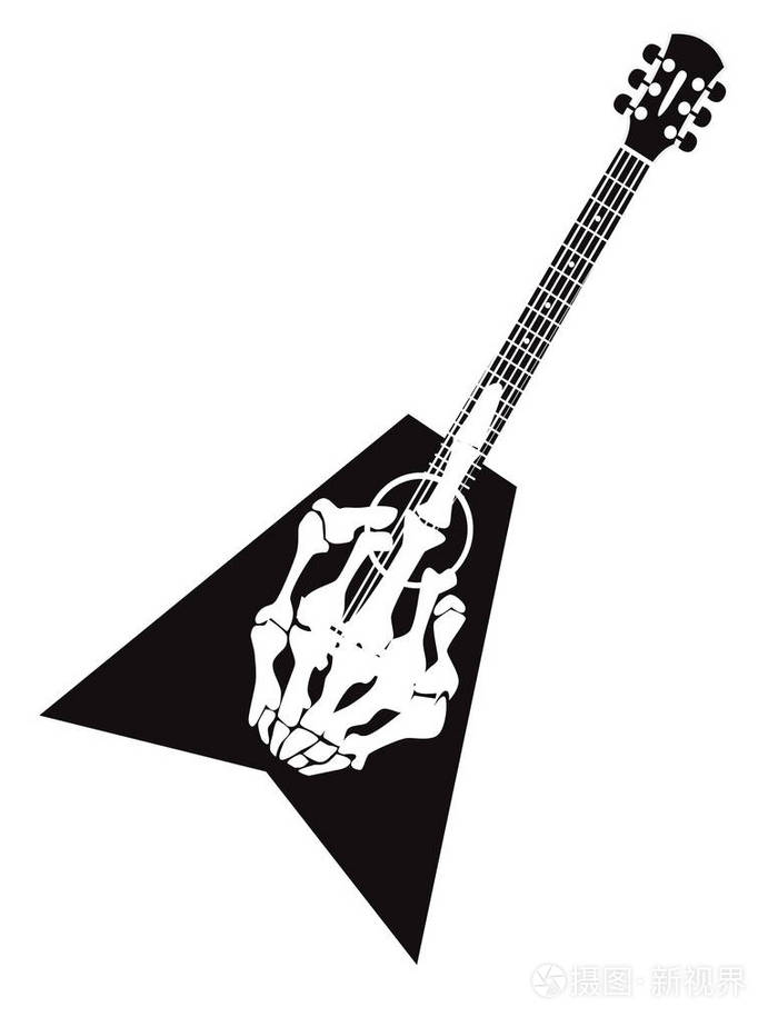中指上黑白矢量的电吉他