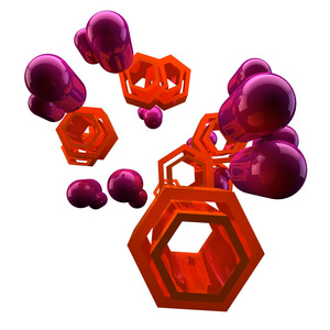 金属粉红色立方体圆柱体玻璃球体和圆锥体在粘贴角背景下的几何抽象组成，用于产品展示模拟。 三维渲染。 插图