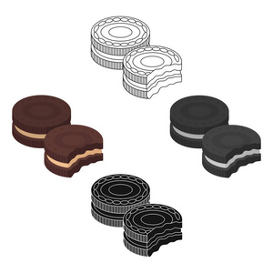 巧克力夹心饼干图标在白色背景上孤立的卡通风格。巧克力甜点符号股票矢量图
