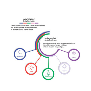 矢量信息图设计模板, 带有图标和5个数字选项或步骤。可用于流程图演示文稿工作流布局横幅流程图信息图