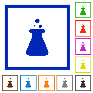 白色背景的方形镜架上的实验室平面彩色图标