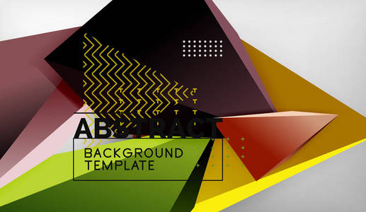 3d 几何三角形形状抽象背景, 灰色背景上的颜色三角形构图, 商业或高科技概念壁纸