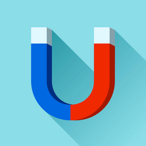 蓝色和红色马蹄铁磁铁图标在平面风格简单的工具上的颜色背景。 你项目的矢量设计元素