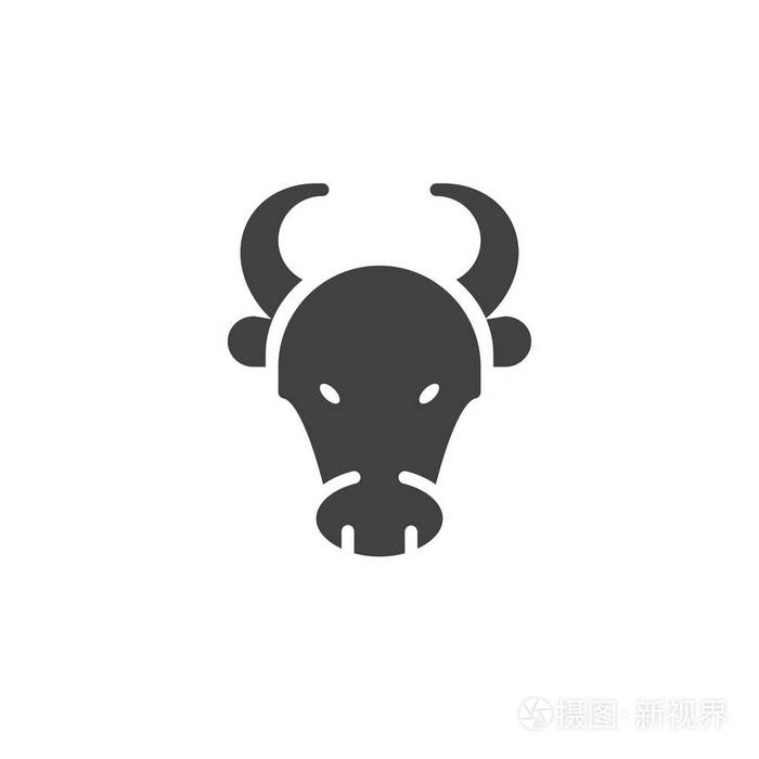 年份的ox图标矢量填充平号固体象形文字隔离在白色上占星术符号标志