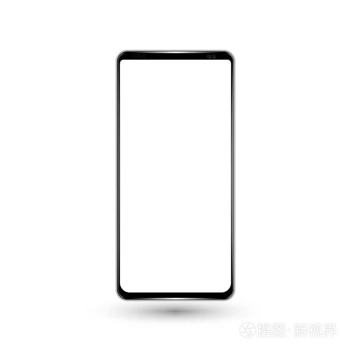 新的无框手机前黑色矢量绘制 epss10 格式隔离在白色背景-向量
