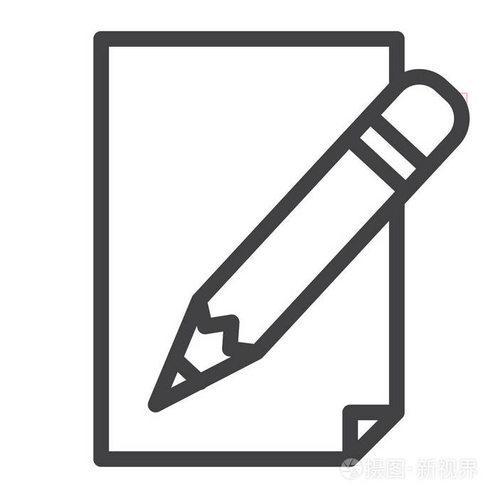 铅笔与纸线图标轮廓矢量符号线性风格象形文字隔离在白色上符号标志