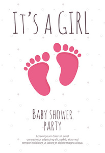 婴儿淋浴派对为未来的妈妈的女孩模板与粉红色的幼儿脚步