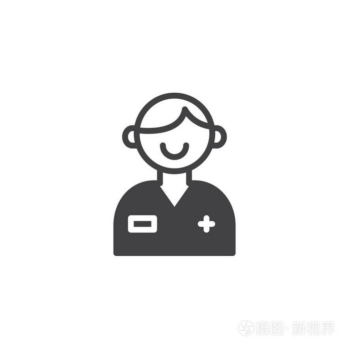 医生图标矢量填充平面标志固体象形文字隔离在白色上符号标志标志插图