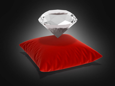 黑色渐变背景3D枕头上的钻石